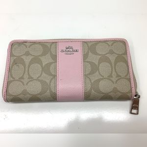 COACH Women's Long Zip Around Wallet Pink and Tan/Khaki